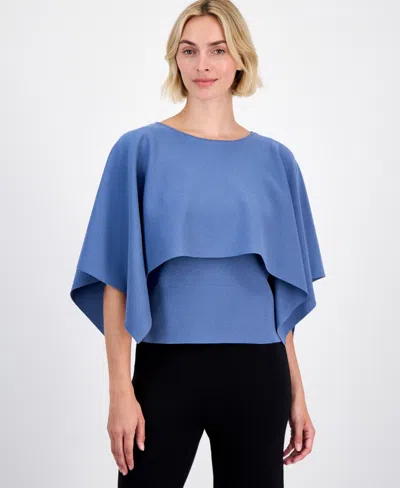 Anne Klein Plus Size Asymmetric Cape Knit Top In Blue