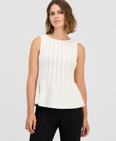 Anne Klein Women's Boat-neck Peplum-hem Top In White