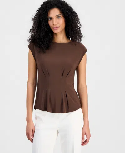 Anne Klein Women's Boat-neck Structured-waist Top In Brown