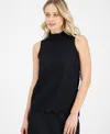 Anne Klein Women's Bow-back Ruffled-neck Sleeveless Lace Blouse In Anne Black