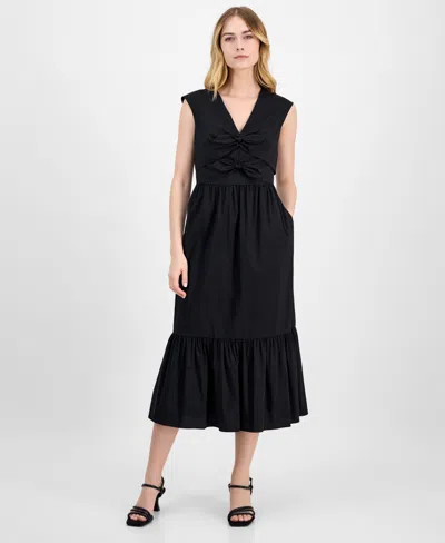 ANNE KLEIN WOMEN'S BOW-FRONT SLEEVELESS MIDI DRESS