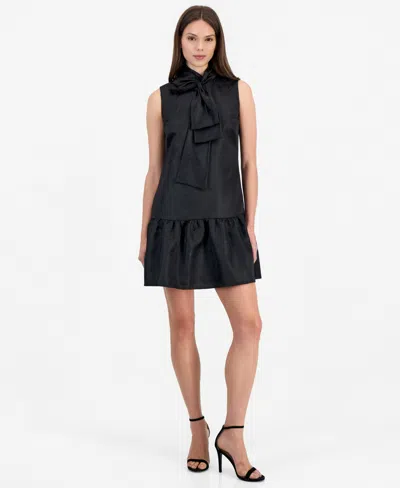 Anne Klein Women's Bow Neck Tiered Mini Dress In Black