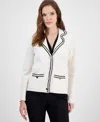 Anne Klein Notch Collar Braided Trim Blazer In White Dove