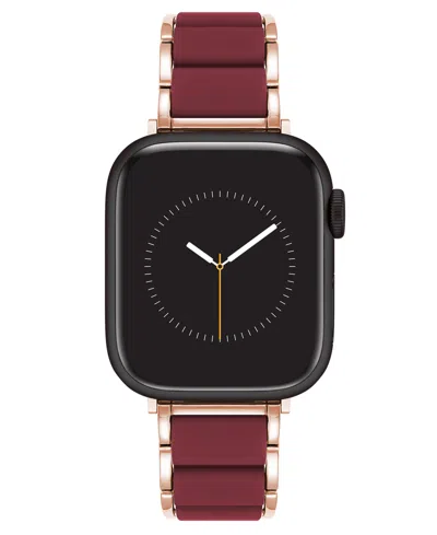ANNE KLEIN WOMEN'S BURGUNDY RUBBERIZED LINK WITH ROSE GOLD-TONE ALLOY METAL BAND FOR APPLE WATCH 44/45/46/49MM
