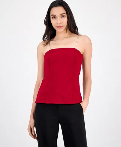 Anne Klein Women's Bustier Compression Metallic-strap Top In Red