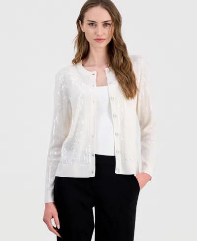 Anne Klein Women's Button-front Sequin Cardigan In Neutral