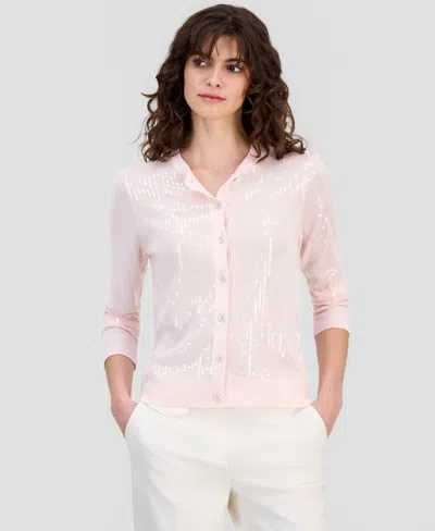 Anne Klein Women's Button-front Sequin Cardigan In Pink