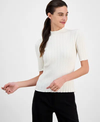 ANNE KLEIN WOMEN'S CABLE-KNIT SHORT-SLEEVE SWEATER