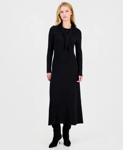 Anne Klein Women's Cable Rib Crewneck A-line Midi Dress In Multi