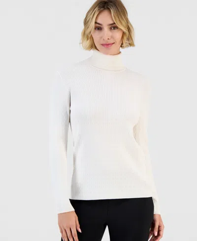 Anne Klein Women's Cable-knit Turtleneck Sweater In Animal Print