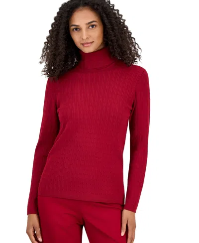 Anne Klein Women's Cable-knit Turtleneck Sweater In Red