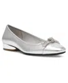 Anne Klein Cassidy Womens Bow Manmade Ballet Flats In Silver