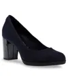 Anne Klein Castana Round Toe Block Heel Pump In Navy Fabric