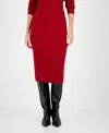 Anne Klein Chevron Stitch Cable Knit Midi Pencil Skirt In Titian Red