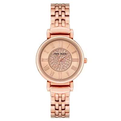 Anne Klein Classic Crystal-embellished 30mm Watch In Pink