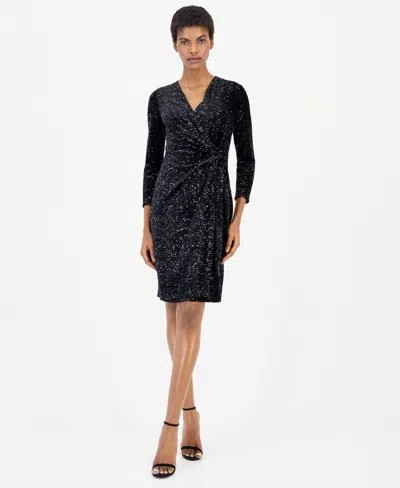 Anne Klein Women's Classic Velvet Sequin Faux-wrap Dress In Blue