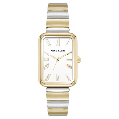Anne Klein Dial Rectangular Face Two-tone Link Watch In White