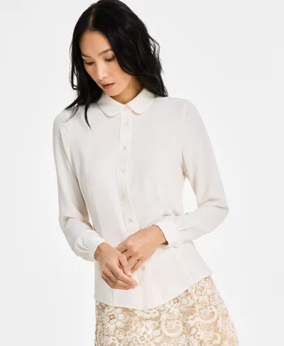 Anne Klein Women's Collared Button-front Shirt In White Dove