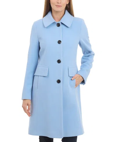 Anne Klein Women's Collared Button-front Walker Coat In Glacial Blue