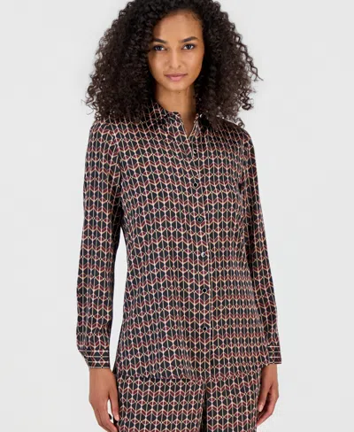 Anne Klein Women's Collared Button-front Blouse In Multi