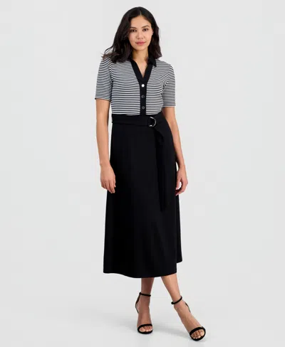 Anne Klein Women's Collared Combo A-line Midi Dress In Multi