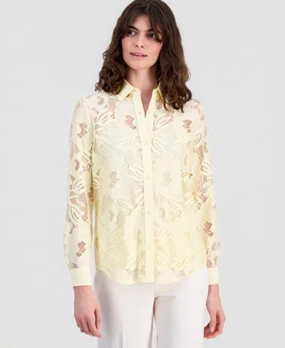 Anne Klein Women's Collared Lace Button-front Shirt In Neutral
