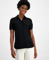 Anne Klein Cap-sleeve Button-up Blouse In Anne Black