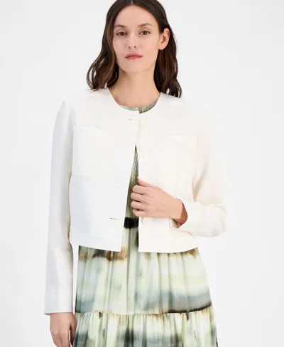 Anne Klein Women's Linen Blend Collarless Button-front Jacket In White Dove