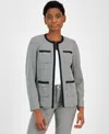 ANNE KLEIN WOMEN'S COLLARLESS HOUNDSTOOTH JACKET