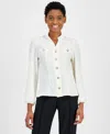Anne Klein Petite High-neck Blouson-sleeve Blouse In Anne White