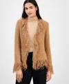 Anne Klein Fring Open Front Cardigan In Brown