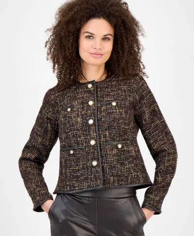 Anne Klein Women's Collarless Tweed Patch-pocket Jacket