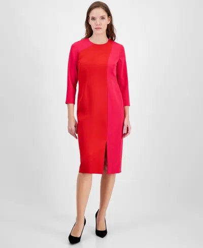 Anne Klein Colorblock Three-quarter Sleeve Sheath Dress In Pink Group