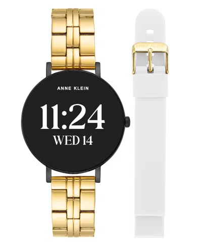 Anne Klein Women's Connect It Prism Smartwatch With Gold-tone Metal Alloy And White Silicone Band, 30mm In Multi
