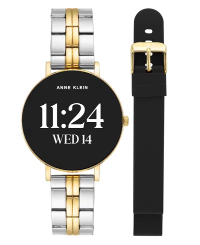 Anne Klein Women's Connect It Prism Smartwatch With Two-tone Metal Alloy And Black Silicone Band, 30mm