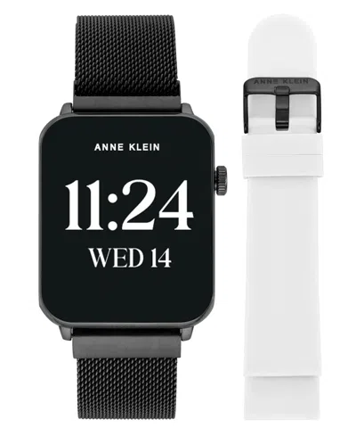 Anne Klein Women's Connect It Stellar Smartwatch With Black Stainless-steel Mesh And White Silicone Band, 45mm
