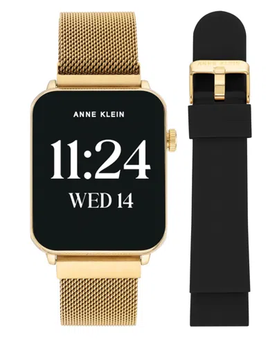 Anne Klein Women's Connect It Stellar Smartwatch With Gold-tone Stainless Steel Mesh And Black Silicone Band, 4