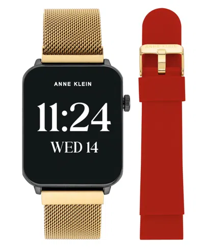 Anne Klein Women's Connect It Stellar Smartwatch With Gold-tone Stainless Steel Mesh And Red Silicone Band, 45m