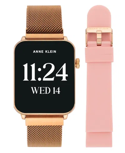 Anne Klein Women's Connect It Stellar Smartwatch With Rose Gold-tone Stainless Steel Mesh And Pink Silicone Ban In Silver