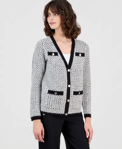 ANNE KLEIN WOMEN'S CONTRAST-TRIM KNIT CARDIGAN