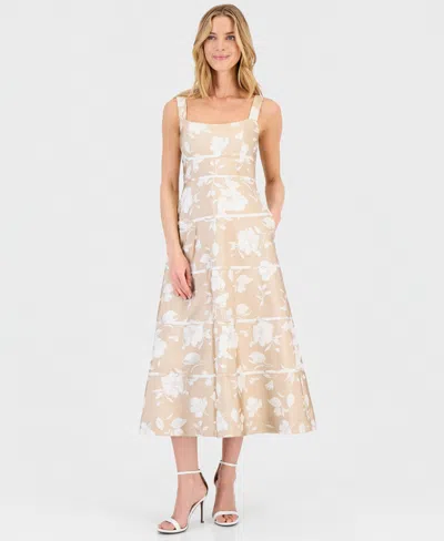Anne Klein Women's Contrast-cording A-line Midi Dress In Neutral