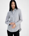 Anne Klein Stripe Cotton Poplin Button-up Shirt In Bright White,anne Black