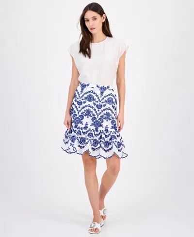 ANNE KLEIN WOMEN'S COTTON EYELET SCALLOP-HEM SKIRT