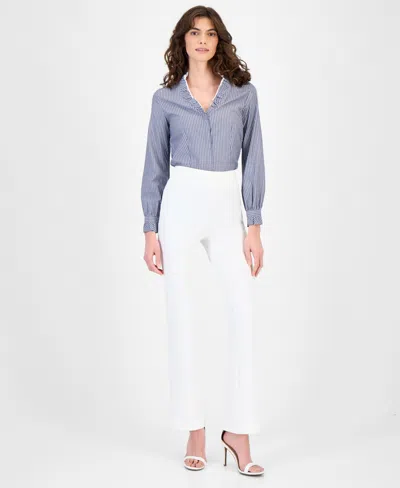 Anne Klein Women's Cotton Ruffled-collar Blouse In Blue