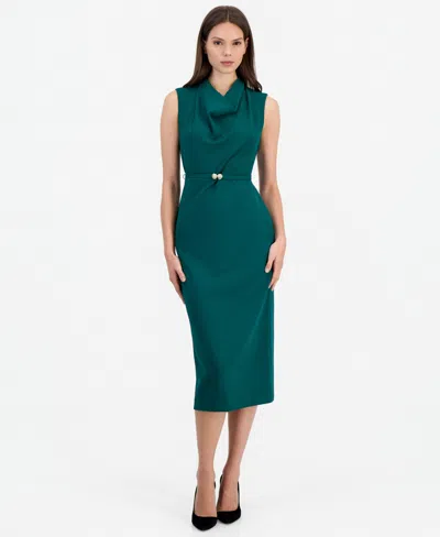 Anne Klein Women's Cowl Neck Belted Midi Dress In Green