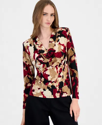 Anne Klein Women's Cowl Neck Long-sleeve Blouse In Multi