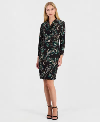 Anne Klein Women's Cowl Neck Sheath Long-sleeve Paisley-print Dress In Multi