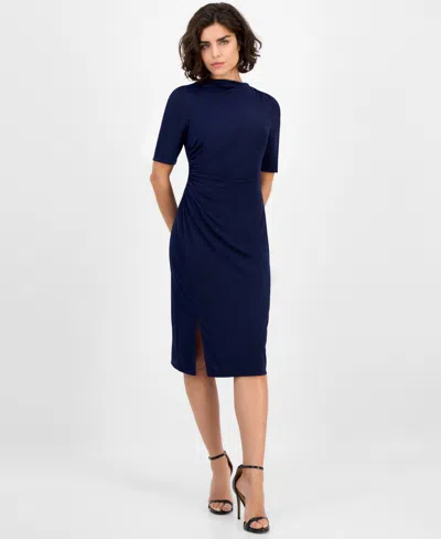 Anne Klein Women's Cowl-neck Side-ruched Dress In Gray