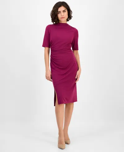 ANNE KLEIN WOMEN'S COWL-NECK SIDE-RUCHED DRESS