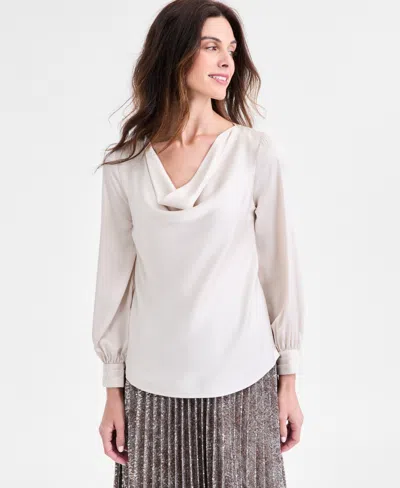 Anne Klein Women's Cowlneck Long-sleeve Blouse In White